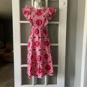 Sal Rosa Pink Patterned Ruffle Sleeve Dress